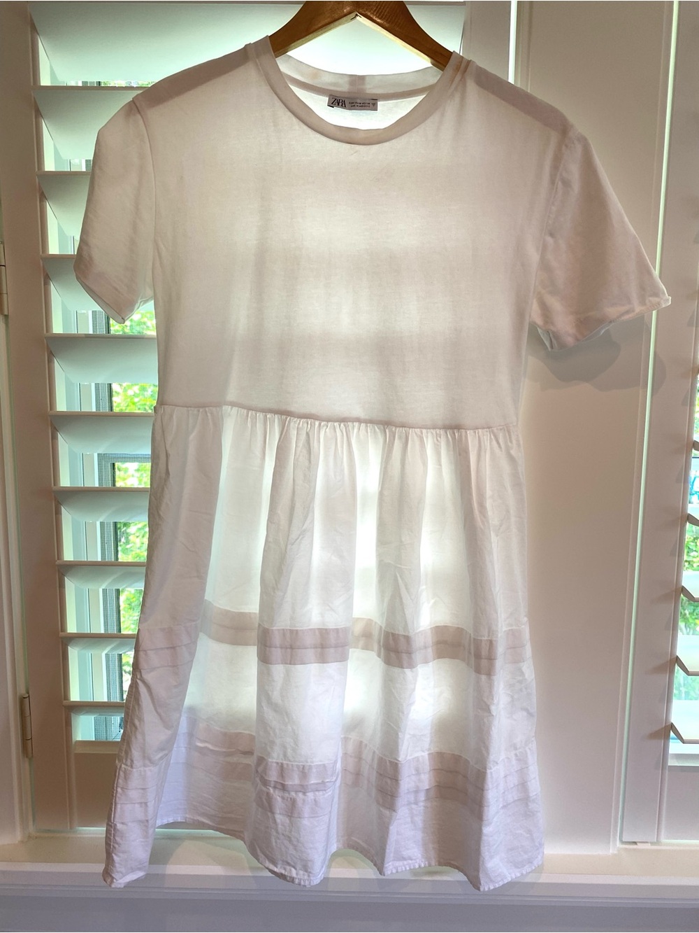 Zara Youth White Short-Sleeve Babydoll Dress
